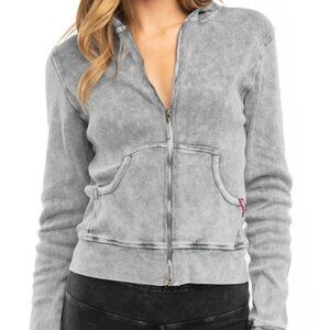 Hardtail light grey ribbed zip up hoodie